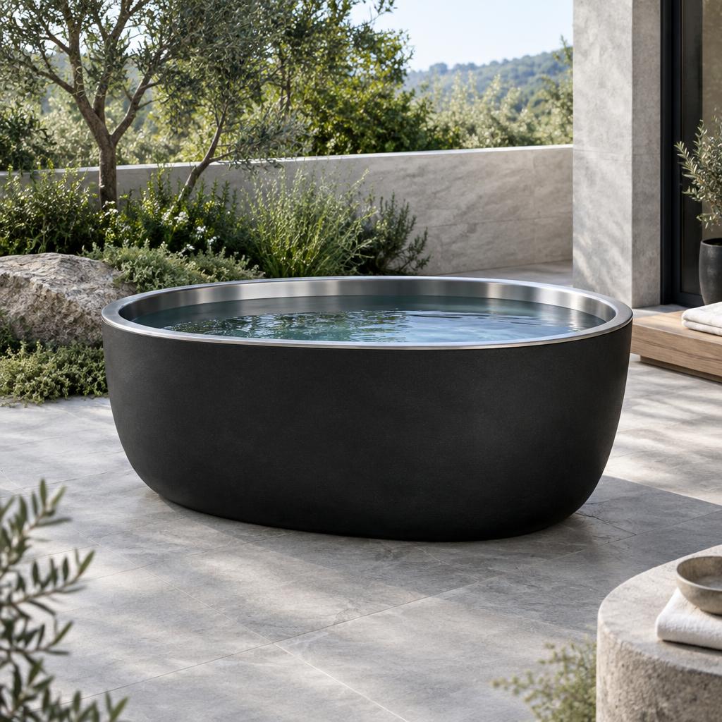 Outdoor charcoal cold plunge tub